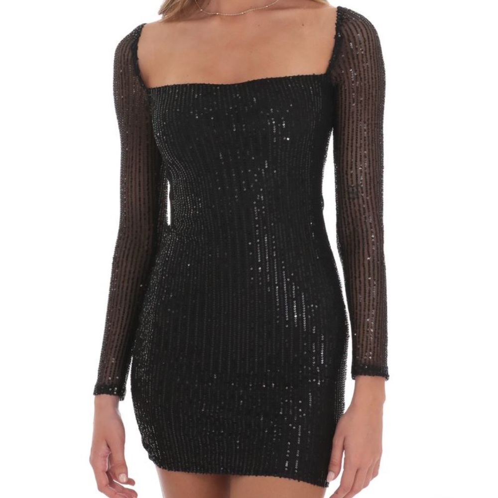 Lucy in the Sky Black Squin Bodycon Dress - Picture 1 of 8